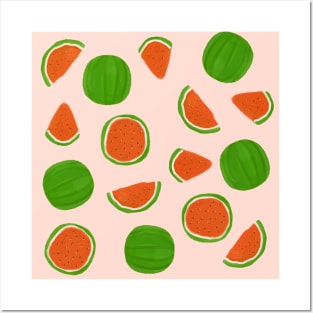 Summer fruit on pink Watermelon Pattern Posters and Art